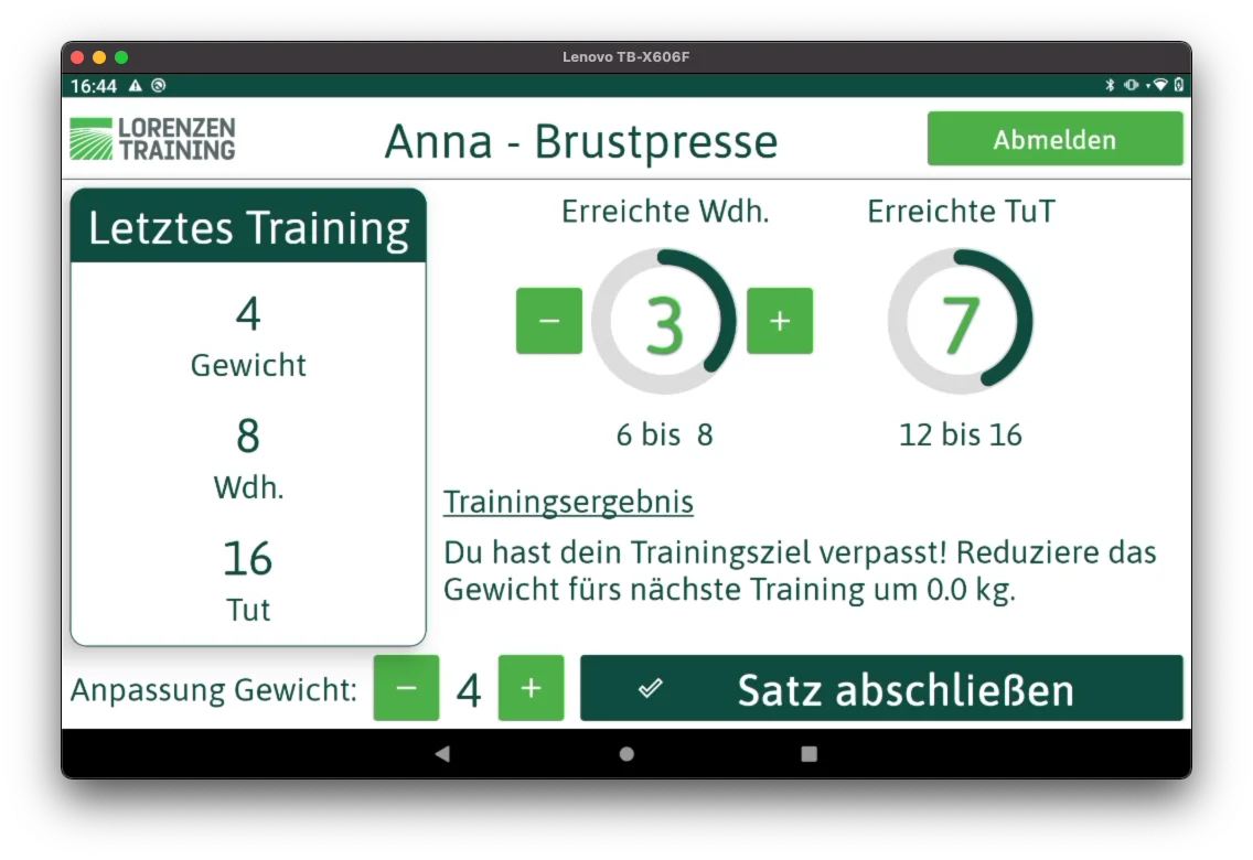 Lorenzen Training Beispielscreen