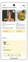 BKK App Mein Phileo, der digitale Gesundheitsbegleiter, Screen Highlights und Kontakt BKK